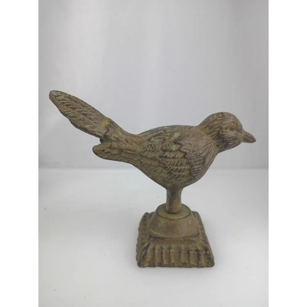 Cast Iron Bird On Pedestal Perch Figurine Statue Decor Paperweight